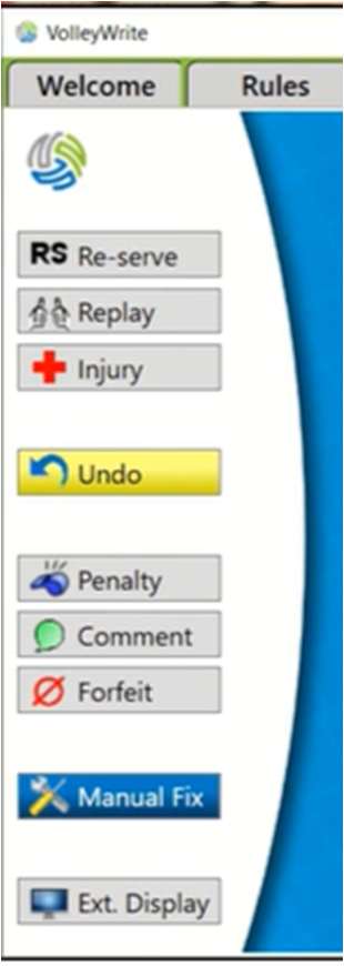 VolleyWrite left toolbar with the yellow Undo button
